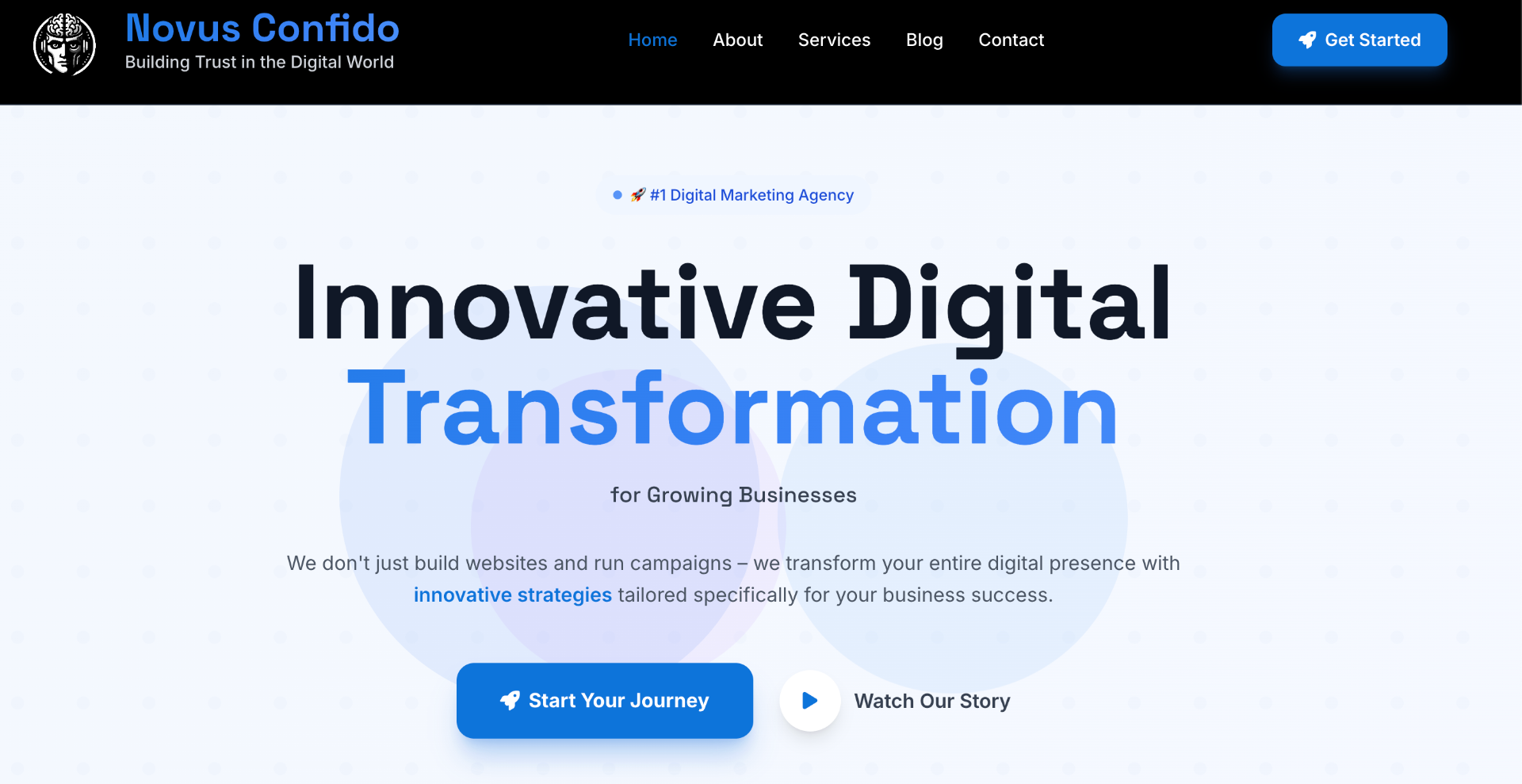Novus Confido agency website built by a Trydo student